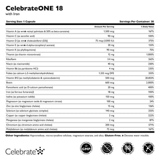 CelebrateONE 18 Bariatrisk multivitamin med järn, en gång dagligen, kapslar