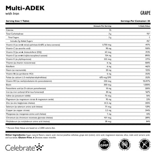 Multi-ADEK-vitamiini, jossa on 60 mg rautaa pureskeltavana, Grape 