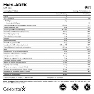 Multi-ADEK Vitamin med 60 mg järn, tuggtabletter, Grape
