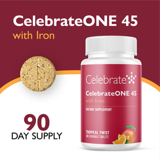 CelebrateONE 45 Bariatrisk multivitamin med järn, tuggtabletter, en gång dagligen