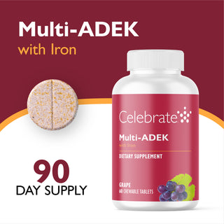 Multi-ADEK Vitamin med 60 mg järn, tuggtabletter, Grape